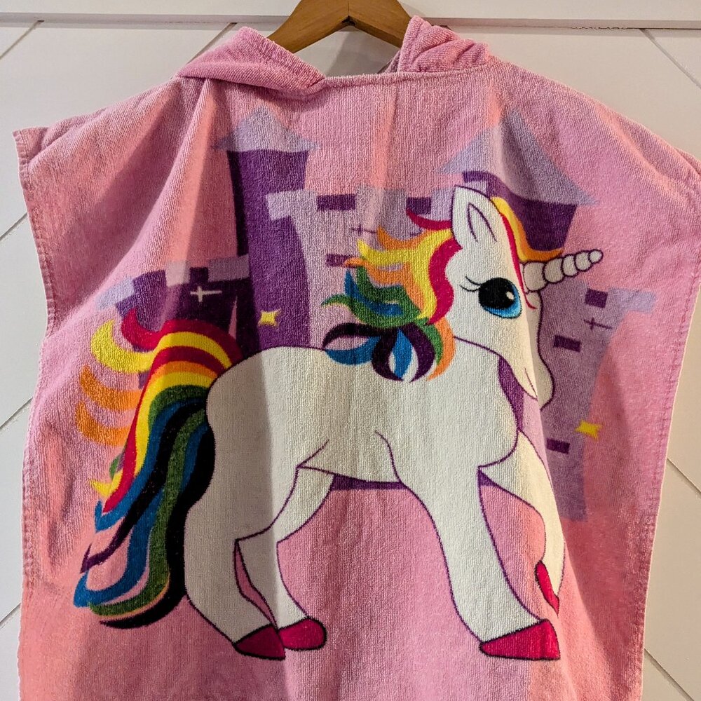 Kreative Kids Pink Unicorn Terry Cloth Hooded Beach Towel Rainbow Cotton 3-7 yo